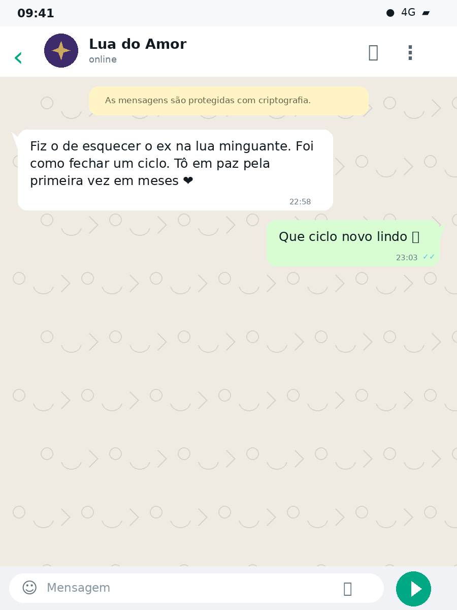 Conversa de WhatsApp: fiz o ritual de esquecer o ex na lua minguante e estou em paz